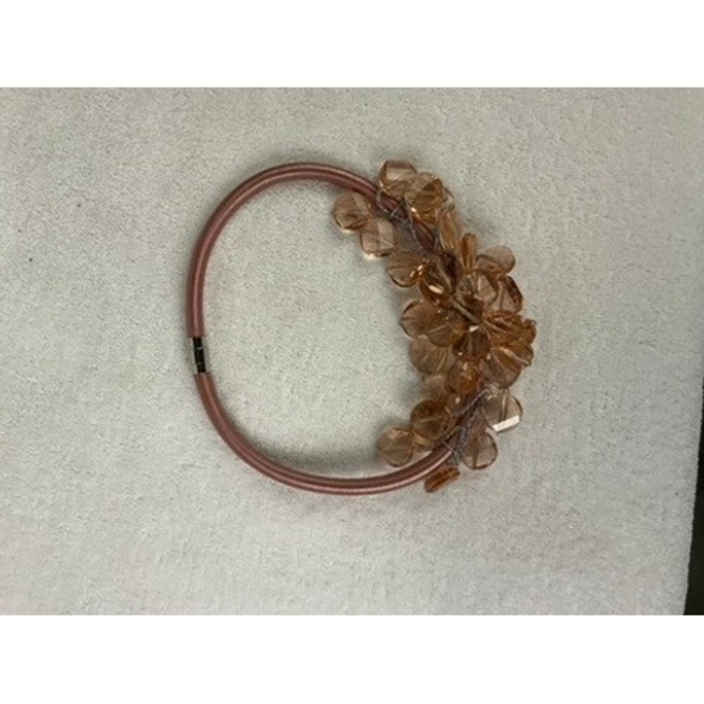 Rose‎ Gold Satin Cord Choker Necklace Amber Beaded Floral Cluster Magnetic Clasp